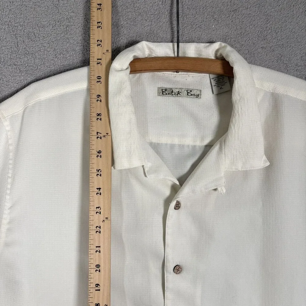 Batik Bay Shirt Mens XL Camp Tropical Beer Embroidery Wood Buttons Retro Dadcore